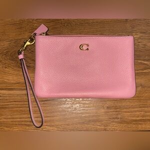 Coach Pink Leather Clutch with Gold Accents